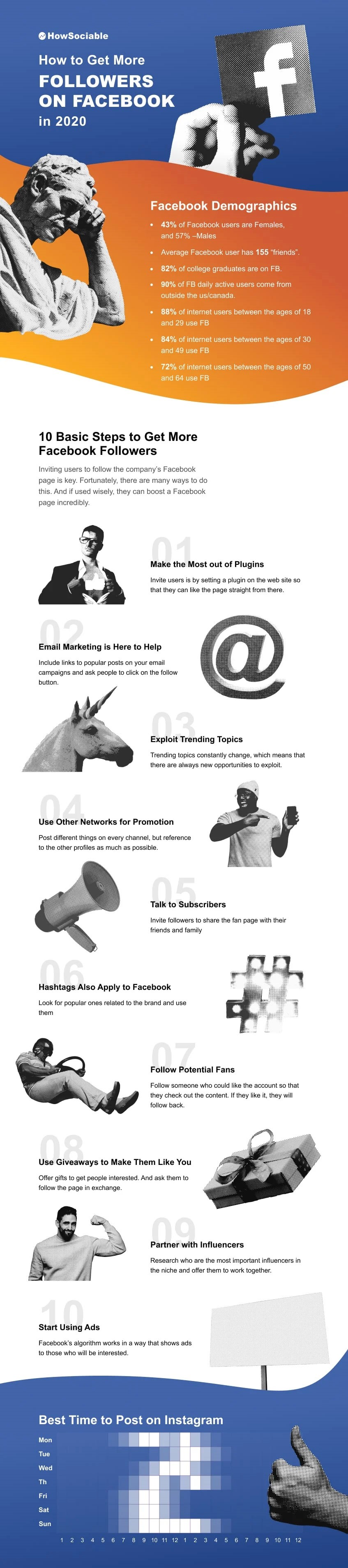 Infographic on How to Get More Followers on Facebook in 2020 by HowSociable