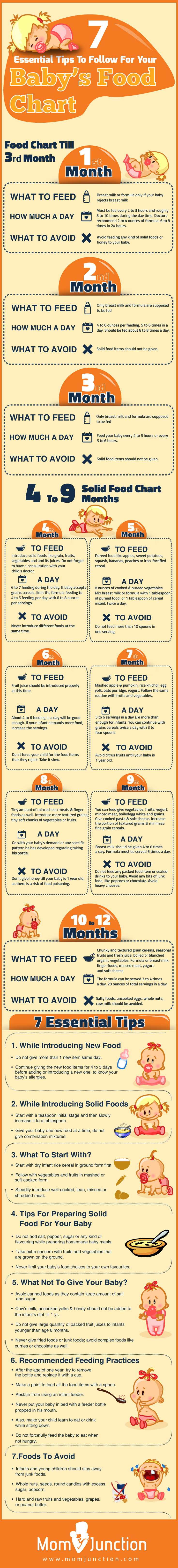 Infographic on 7 Essential Tips To Follow For Your Babys Food Chart by Mom Junction