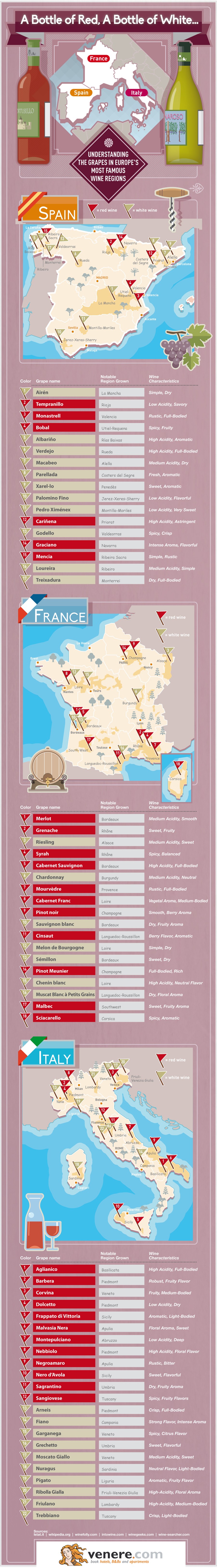 Infographic on A Bottle of Red A Bottle of White - Understanding the Grapes in Europes Most Famous Wine Regions by Venere