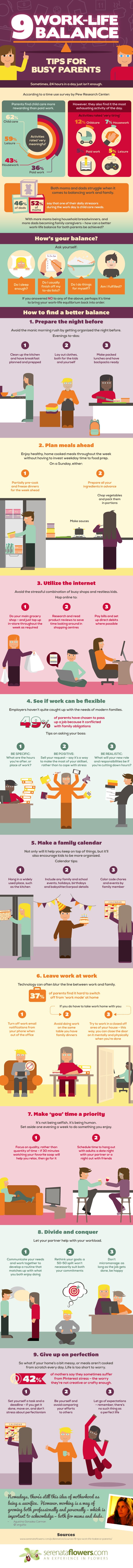 Infographic on 9 Work-Life Balance Tips for Busy Parents by SerenataFlowers