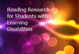 Reading Research for Students with Learning Disabilities Powerpoint Presentation