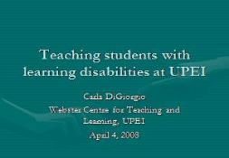 Teaching students with learning disabilities at UPEI PowerPoint Presentation