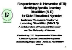 (RTI) Preventing and Identifying Specific Learning Disabilities (SLD) PowerPoint Presentation