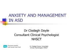 ANXIETY AND MANAGEMENT IN ASD PowerPoint Presentation