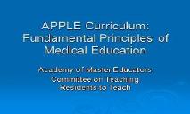 APPLE Curriculum-Fundamental Principles of Medical Educaiton PowerPoint Presentation