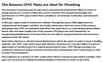 The Reasons CPVC Pipes are ideal for Plumbing PowerPoint Presentation