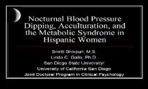Nocturnal Blood Pressure Dipping Acculturation PowerPoint Presentation