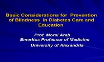 Basic Considerations for Prevention of Blindness in Diabetes Care PowerPoint Presentation
