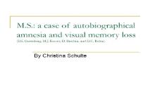 Case of autobiographical amnesia and visual memory loss PowerPoint Presentation
