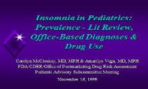 Insomnia In Pediatrics-Prevalence PowerPoint Presentation