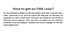 How to get an FHA Loan? PowerPoint Presentation