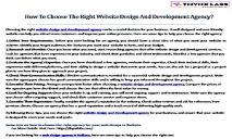 How To Choose The Right Website Design And Development Agency PowerPoint Presentation