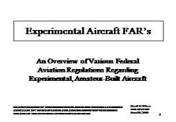 Experimental Aircraft FARs - Sonerainet PowerPoint Presentation