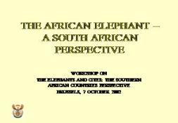 THE AFRICAN ELEPHANT IN SOUTH AFRICA PowerPoint Presentation