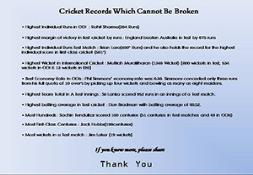 Unbreakable Cricket Records PowerPoint Presentation